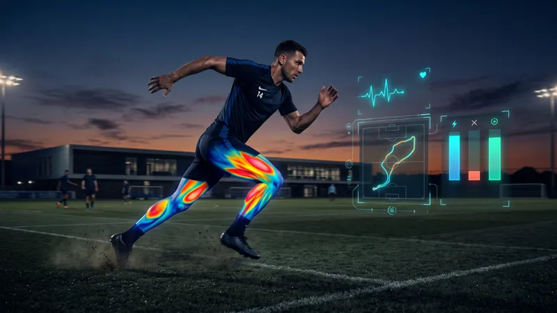 Atleta em campo com mapa térmico das pernas — Kelvin Plus