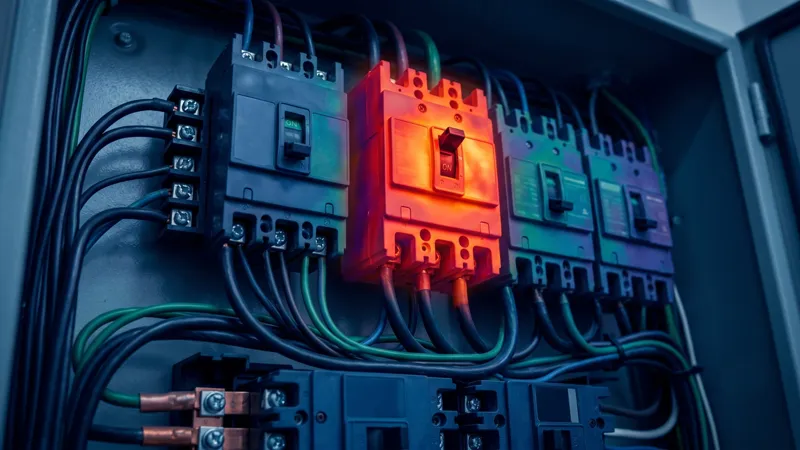 Disjuntor superaquecido em painel elétrico
